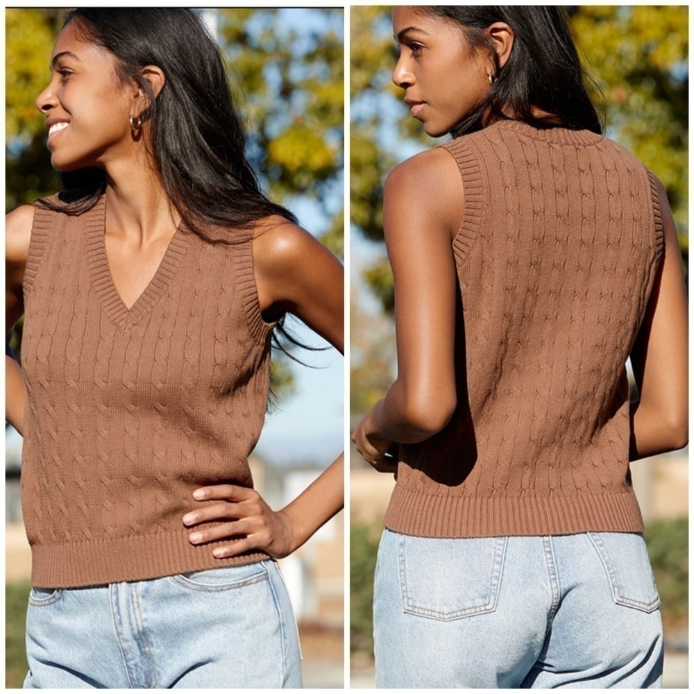 Brandy Melville John Galt Brown Marlena Sweater Cable Knit Vest NWT One Size.